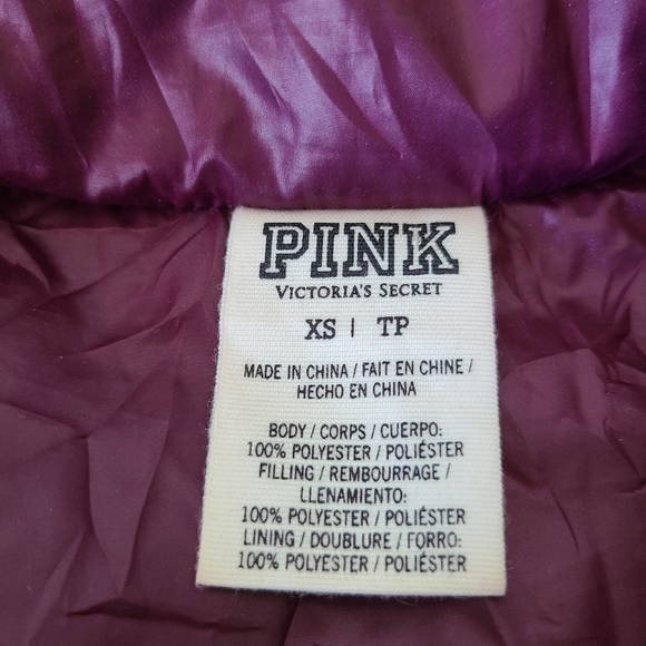 PINK Victoria's Secret maroon zip-up puffer vest, Sz XS (PTP 18.5") - Picture 7 of 9